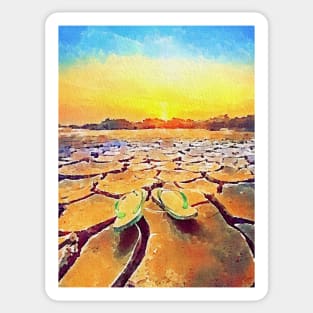 Dramatic sunset over drought earth illustration Sticker